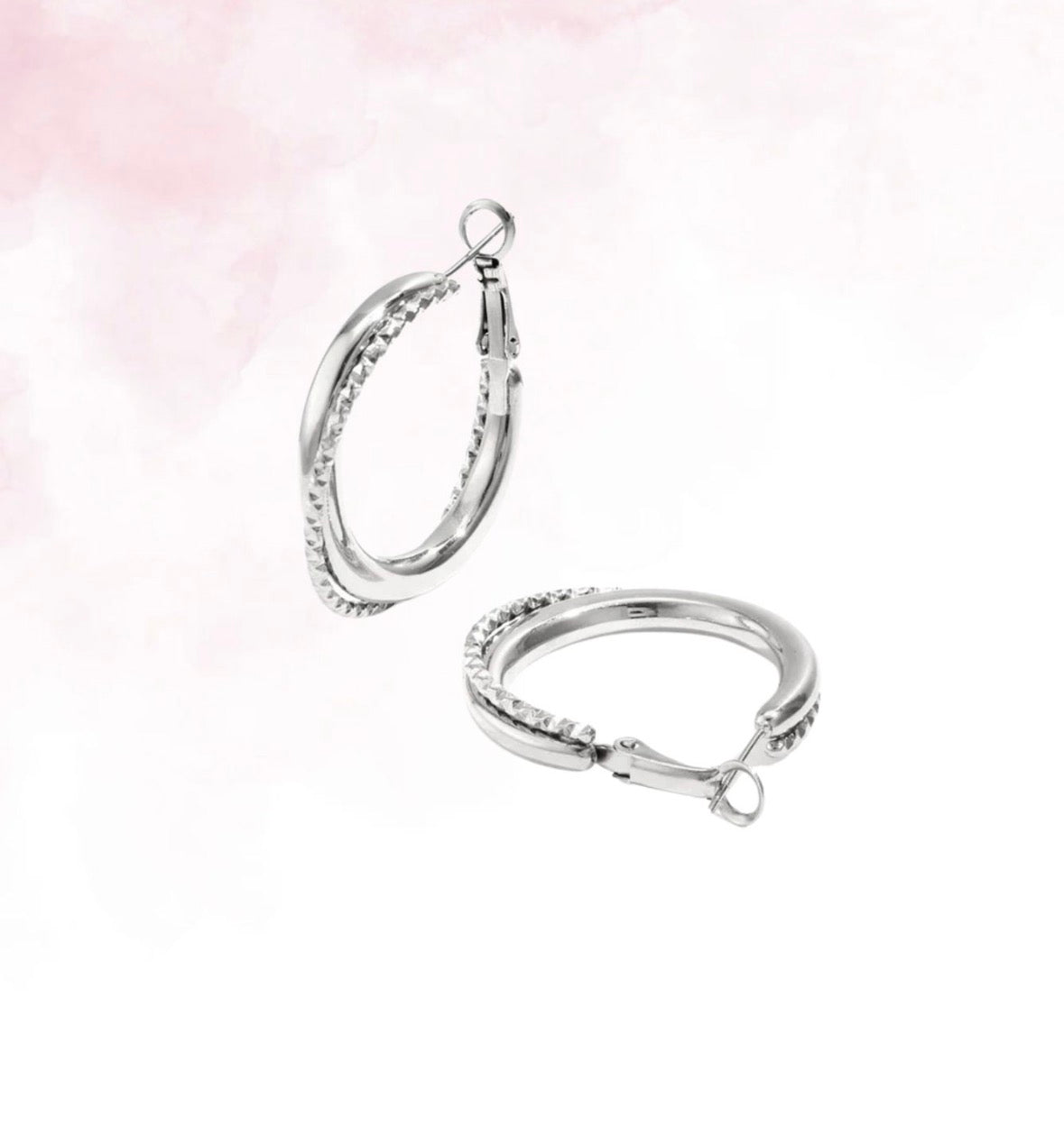 Dubbele creolen met draai detail - Zilver