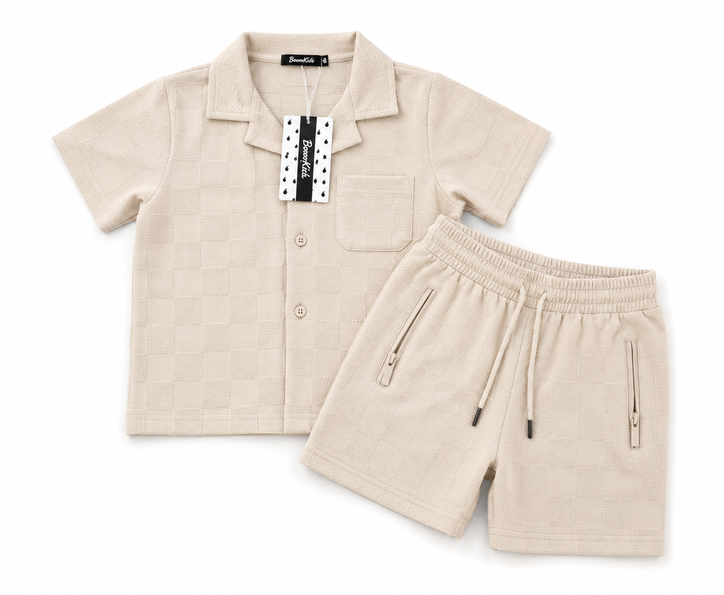 Geblokt setje - Beige