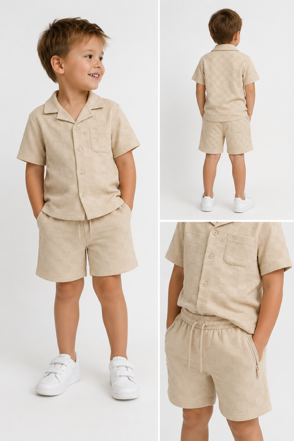 Geblokt setje - Beige